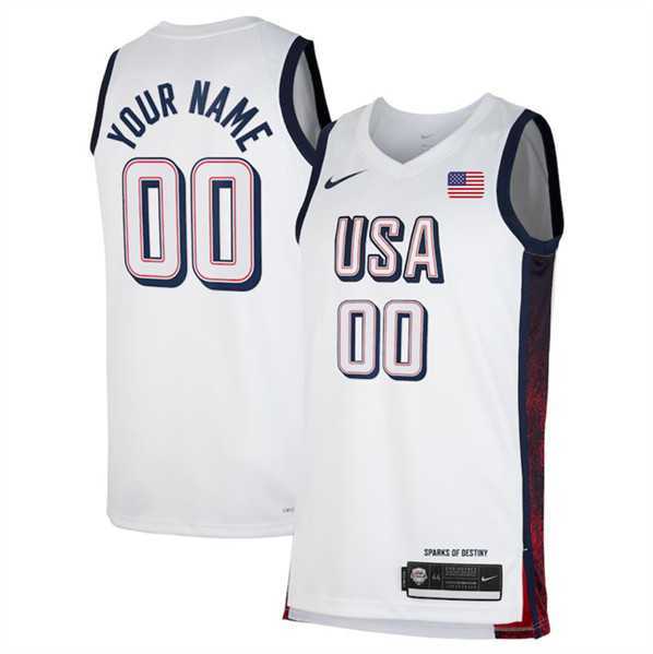 Mens USA Basketball Active Player Custom White 2024 Swingman Stitched Jersey